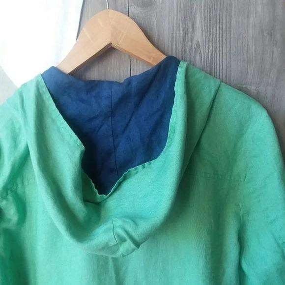 ERIN LONDON | Green & Navy Linen Full Zip Jacket Small - Picture 6 of 6